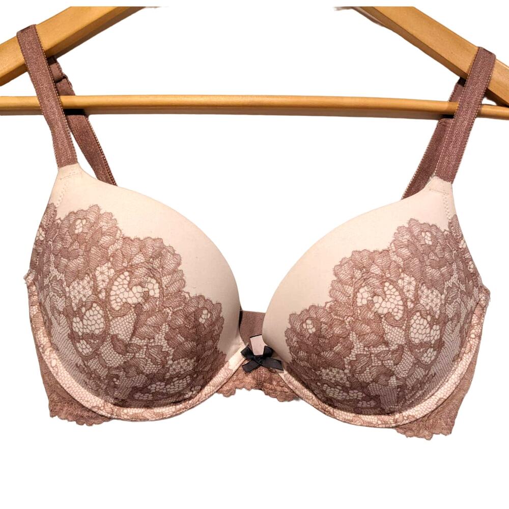 Victoria's Secret VS Dream Angels Push Up Bra Lace Pink Mauve Sexy 32DD Flirty